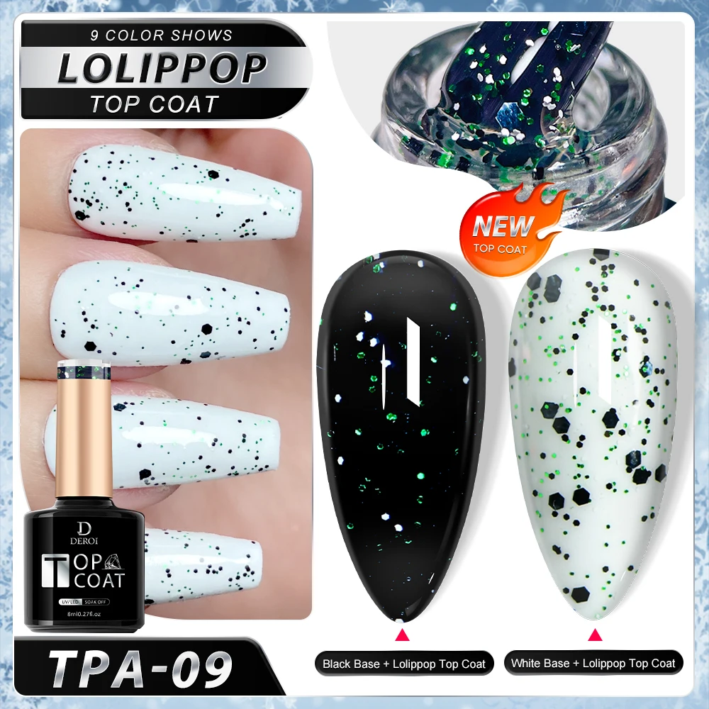 8ml sin limpiar Top Coat Gel con lentejuelas esmalte de uñas blanco y negro Flash Glitter Top Coat Gel UV mate capa superior Soak Off Manicura