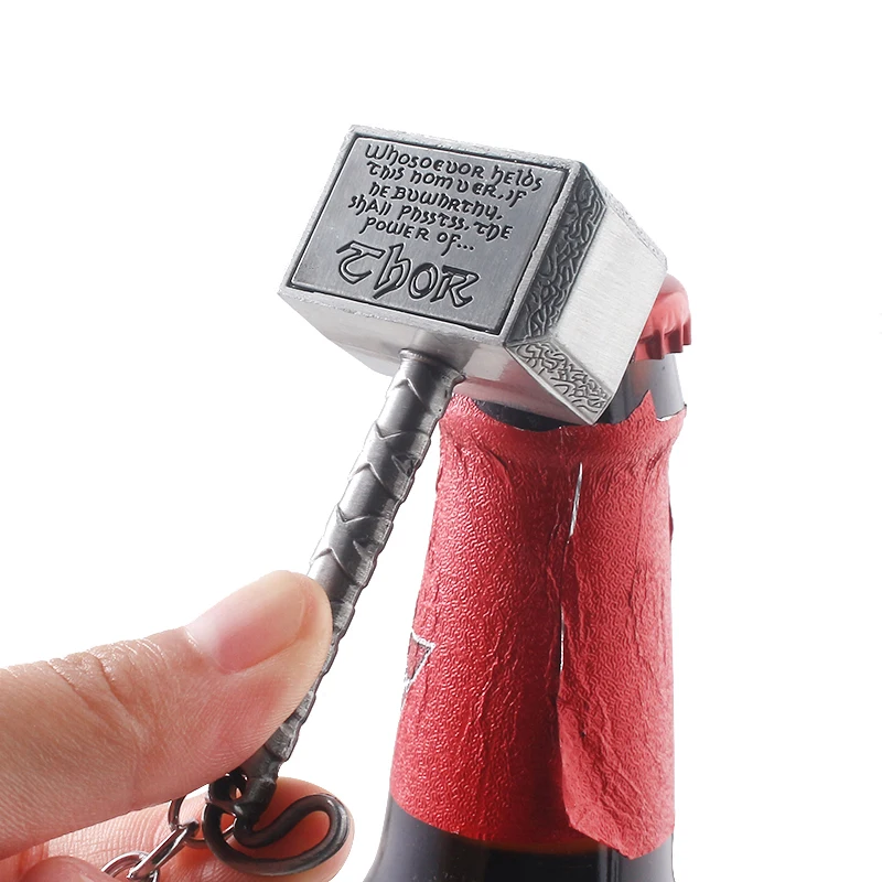 Movie Thor Hammer Keychain Mjolnir Hammer Bottle Opener Key Chain for Men Cool Car Keyring Jewelry