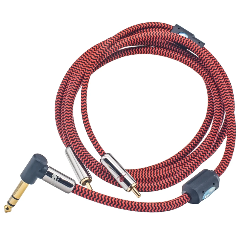 Kątowy kabel stereo 6,35 mm do podwójnego kabla audio RCA Premium do konsoli mikserskiej AMP 1/4 cala TRS do 2 RCA OFC Kabel 1M 2M 3M 5M 8M