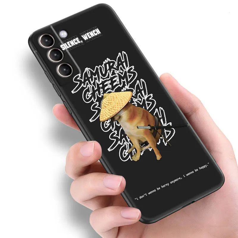 Japanese Art Samurai Dog Black Case For Samsung Galaxy S23 Ultra S22 S21 Plus S20 FE A13 A14 A23 A24 A25 A33 A34 A52S A53 A54 5G