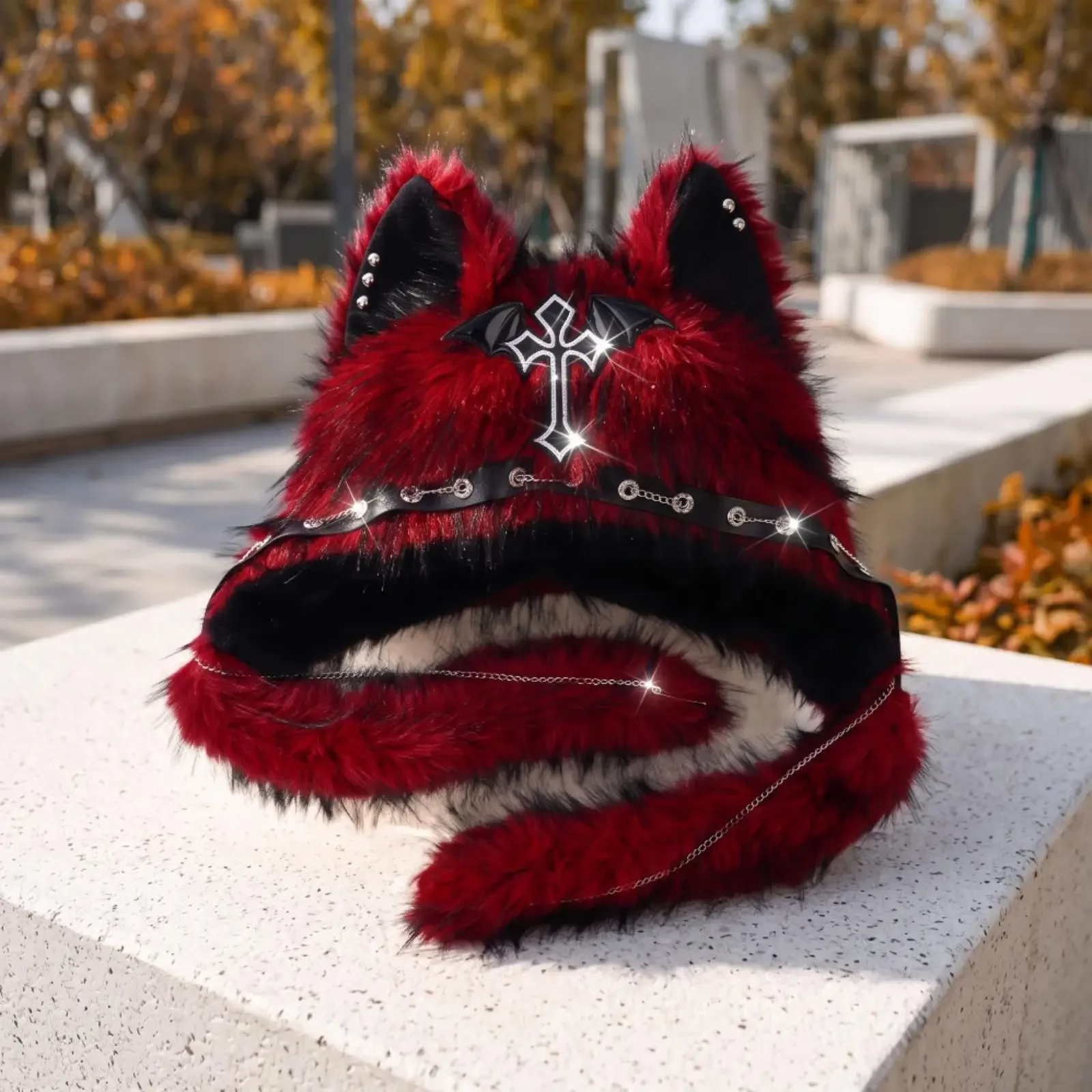 Faux Faux Hair Cat Ear Hat Gothic Hat with Ear Flaps Fuzzy Edgy for Teens, Faux Faux Hair Cat Ear Hat Gothic Hat with Ear Flaps Fuzzy Edgy for Teens,
