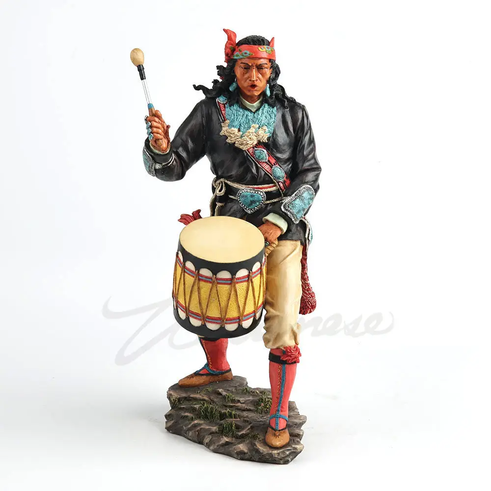 Native American Indian Drummer Figurine Resin Sculpture Traditional Tribal Musician Statue Home Office Desktop Decoration Gift