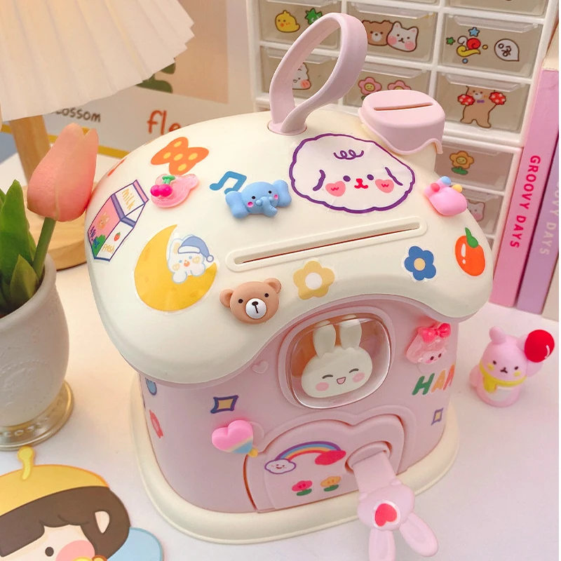 

Kids Creative DIY Money Banking Toys Money Saving Pot Piggy Bank Coin Box With Lock Key for Girls Birthday Christmas Gift