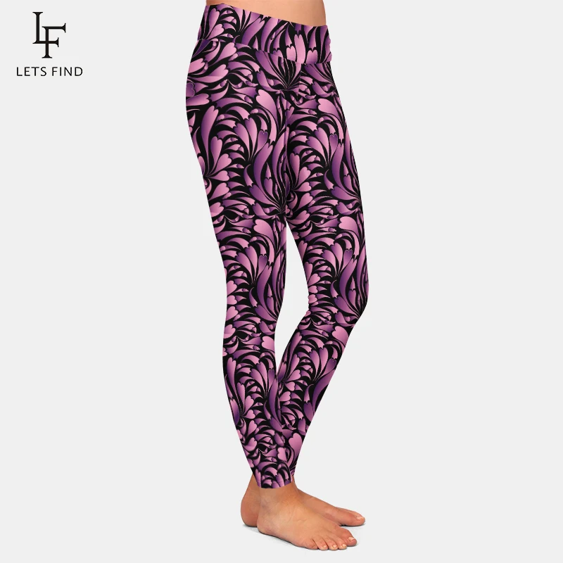 Letsfind nova flor roxa 220gsm duplo lado escovado leite seda impressão digital de cintura alta leggings femininas