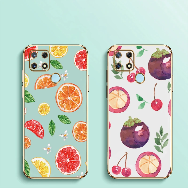 Phone Case For OPPO Realme Narzo 60X 60 Pro 30 30A 50A 50i Prime 20 20A Fashion Fruit Orange Pattern Plating Shockproof Cover