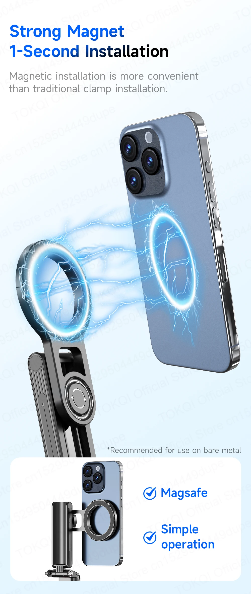 Magnetischer Handyhalter Mini-Selfie-Stick Stativ mit 360°-Einstellung Kabelloser Bluetooth-Fernbedienung für iPhone Android-Telefon Vlog-Aufnahmen – Detail 3