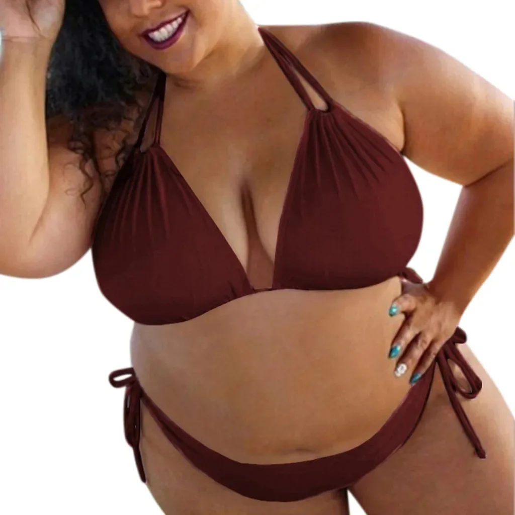 Sexy 2-delige Bikini Set Grote Cup Badmode Vrouwen Halter Zwempak Strand Plus Size Cover Up Badpak