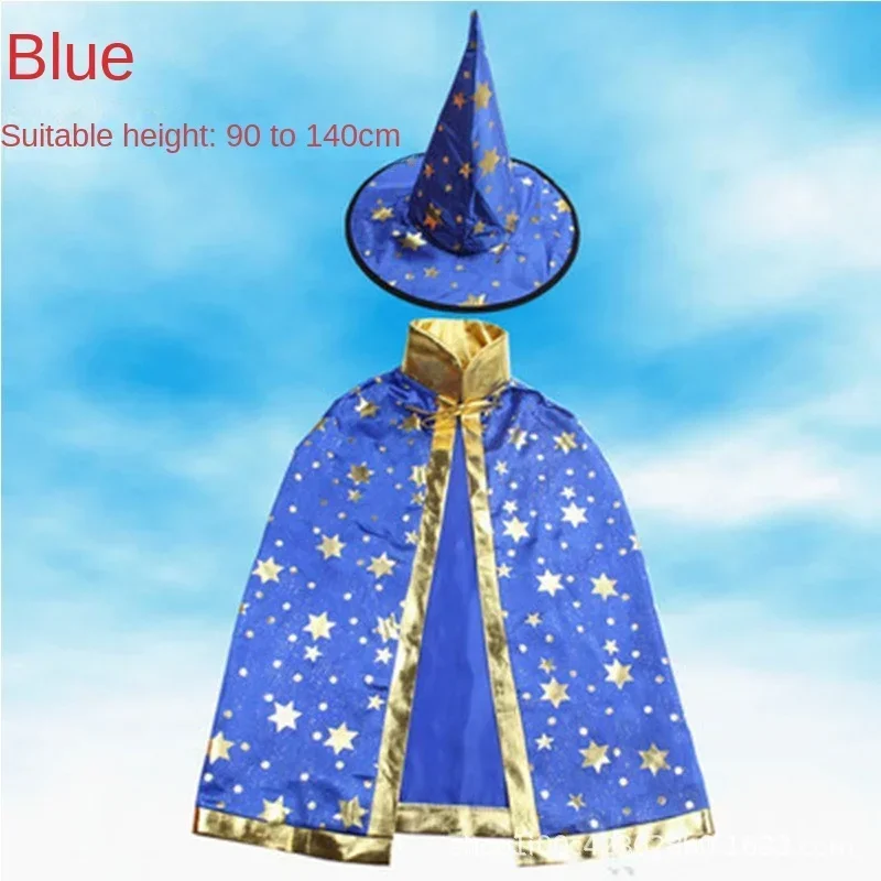 

Комплект из 2 предметов, накидка на Хэллоуин, комплект шляпы, детский танцевальный костюм ведьмы для мальчиков и девочек, накидка со звездой волшебника, ролевой костюм