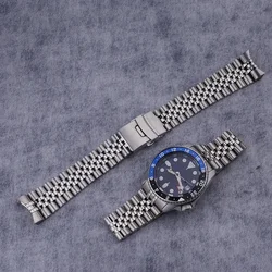 Carlywet 22mm Jubilee Strap for Seiko 5 Sports SSK001 003 005 SSK027 033 035 036 GMT Solid Curved-End Stainless Steel Watch Band