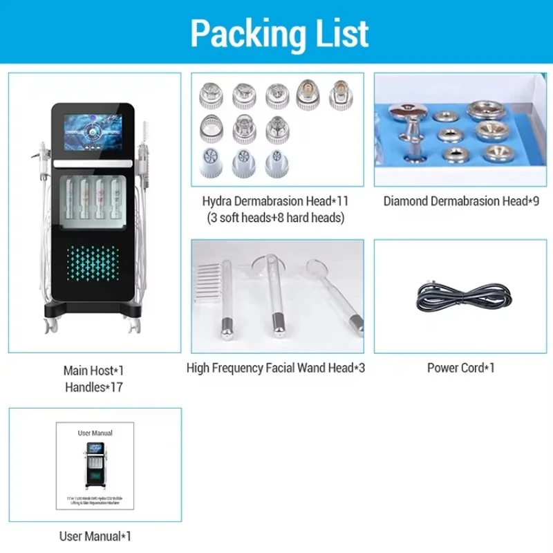 Professional Beauty Device US/EU/UK/AU Plug 17 in 1 Facial Machine  Aqua Peeling Skin Rejuvenation Dermabrasion Facial Machine
