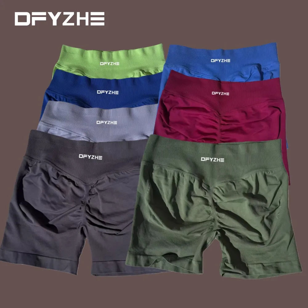 DFYZHE Women's Impact Shorts 4.5" – Seamless High Waist Ribbed Workout Shorts for Yoga Cycling & Fitness