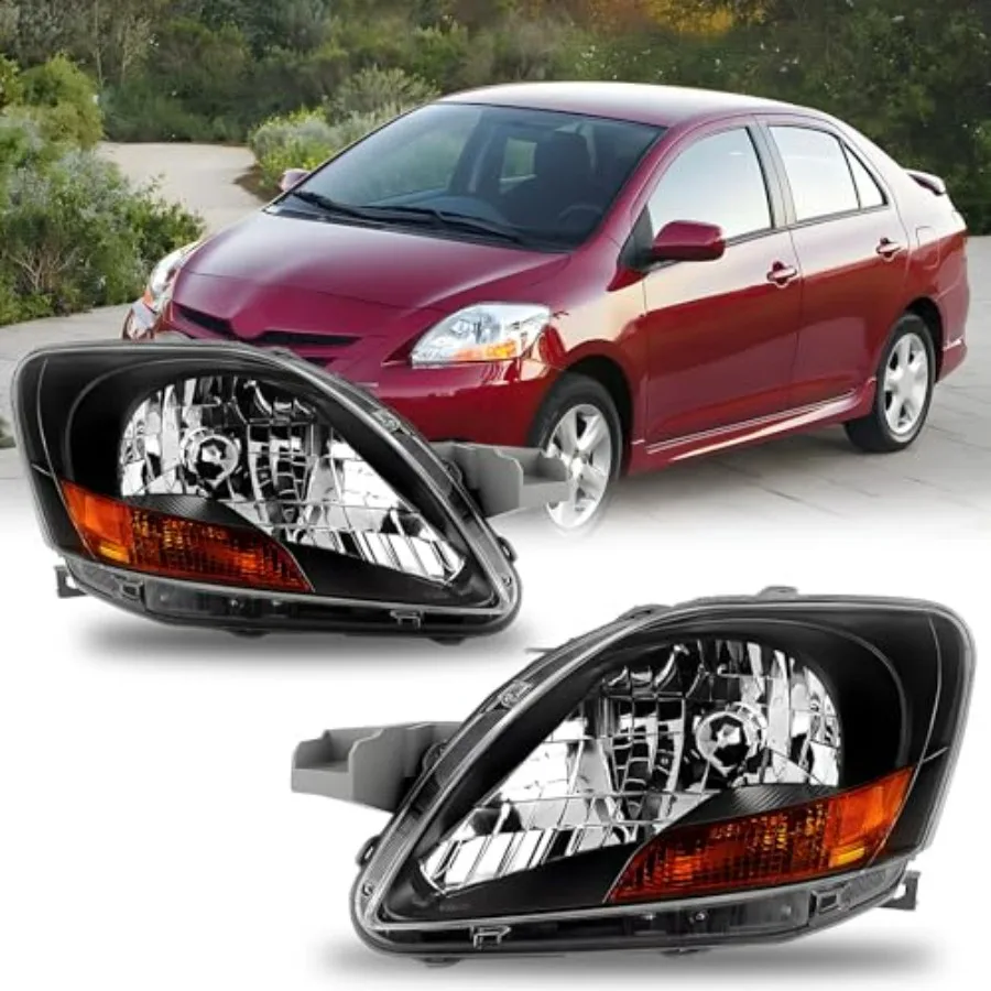 

Комплект из 2 фар (левая и правая) для Toyota Yaris 2007-2011, черные, с хромированным корпусом, для водителя и пассажира