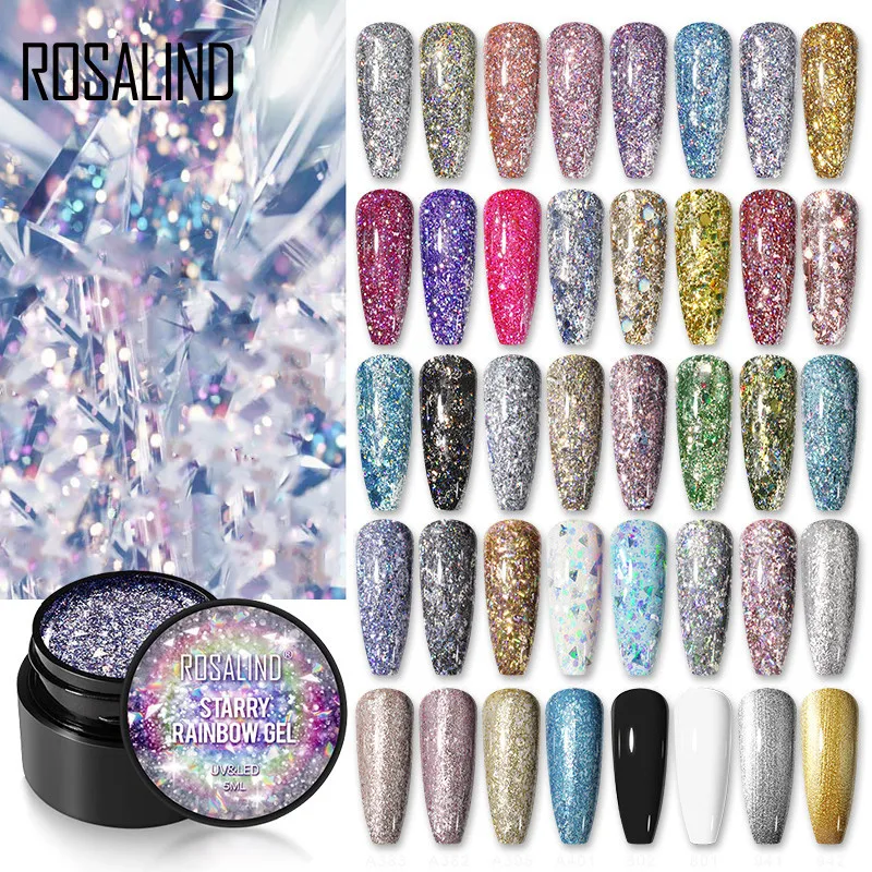 

ROSALIND Nail Polish Gel Semi-permanent Varnish UV Glitter Paint Shiny Gel Base Coat Tips Poly Kit For Nail Art Decorations