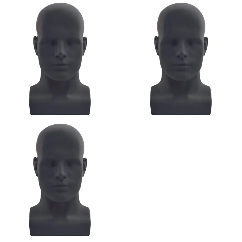 

B14C 3X Male Mannequin Head Professional Manikin Head For Display Wigs Hats Headphone Display Stand (Matte Black)