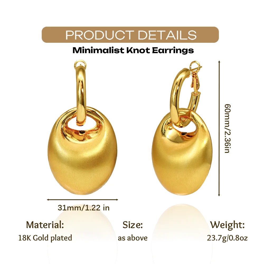 YTJX Chunky Smooth Drop Earring Oval 18K Vergoldete Geometrische Creolen für Damen – Modischer Alltags- und Party-Schmuck, Geschenk 2026 Neu – Detail 1