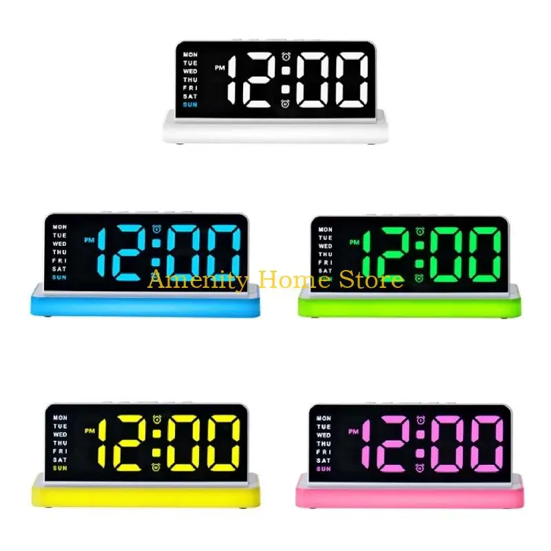 F26C Bedsides Digital Alarm Clock for Children, Easy Reading LED Screen, Ambients Night Light, Brightness Adjustment for Living