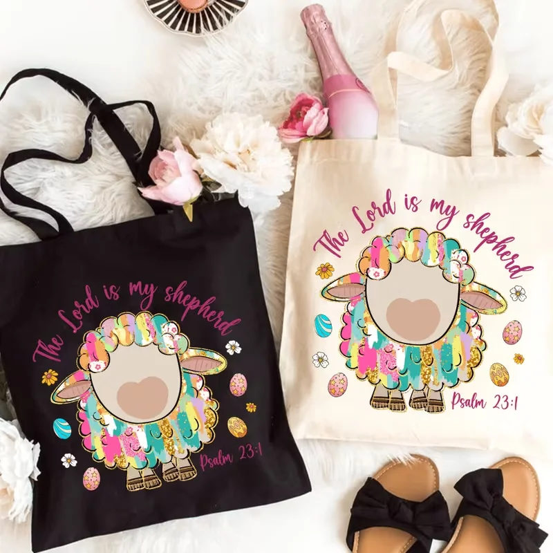 

Женская эстетичная весенняя пасхальная сумка с цитатой из Библии и овцы, прочная сумка большой вместимости для путешествий на открытом воздухе, покупки, вечеринки