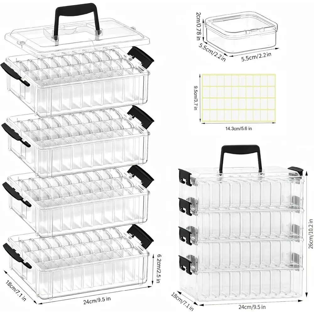 4-Tier Large Bead Storage Containers, Portable Plastic Crate Organizers for Beads, Bracelets, DIY, Nail Art Charms