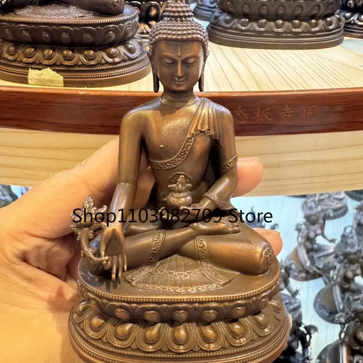 Pure Copper Medicine Buddha 10cm Sakyamuni Bronze Statue Copper Buddha Sanbao Household Buddhist Hall Ornament Offering