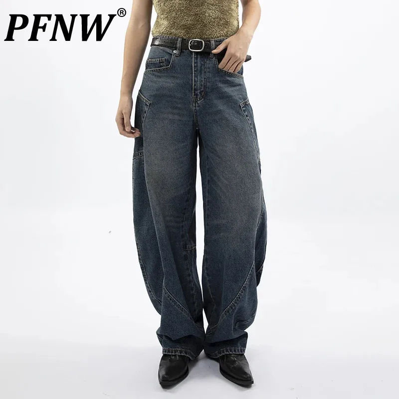 

PFNW American Side Pocket Design Curved Vintage Jeans Men's Worn-out High Street Pants New Fashion Autumn Trousers Trend 28W4979