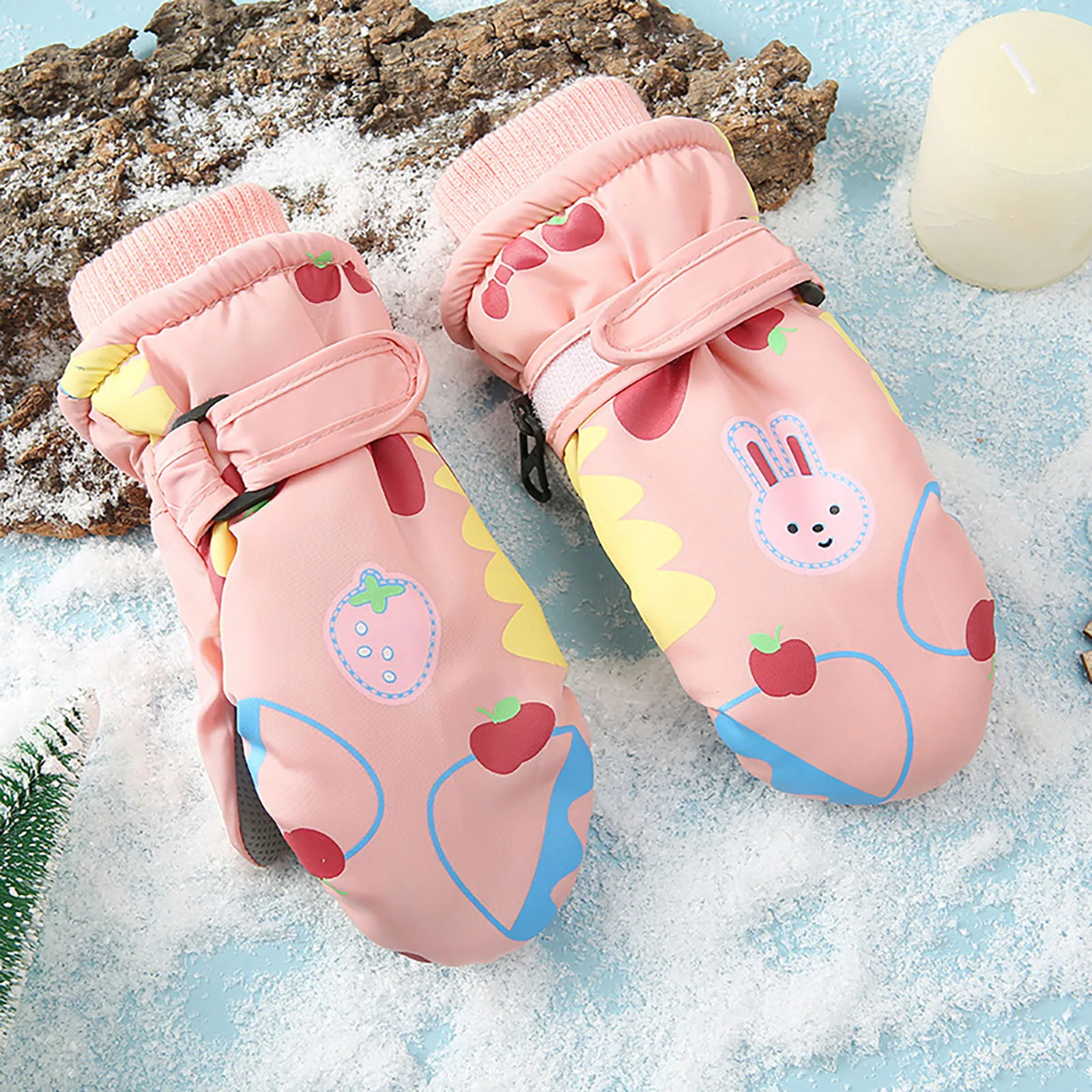 

Теплые перчатки для девочек, детские перчатки для девочек и мальчиков, варежки с мультяшным кроликом, зимние теплые толстые ветрозащитные лыжные перчатки, перчатки для больших детей