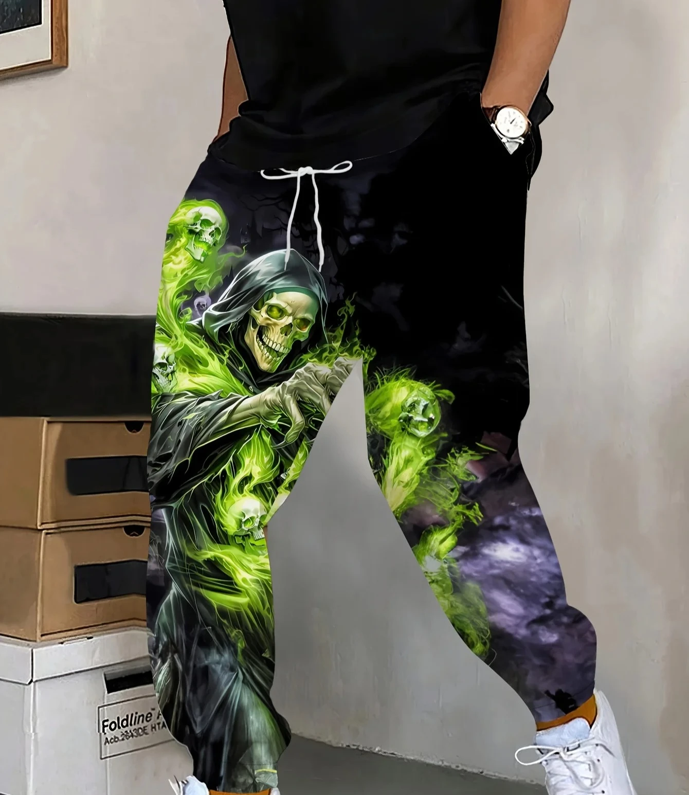 2026 Hot Selling Fashion Gothic Skull Style Pattern Men's Casual 3D Printed Loose Winter Outdoor Sports Pants Large Size