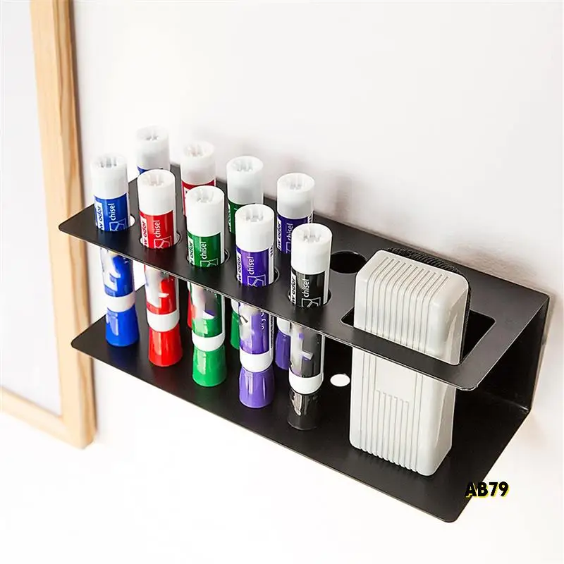 6X 10-Slot Wall Mounted Office Organizer Dry Erase Marker And Eraser Holder Rack, Acrylic Dry Erase Marker Holder, Black