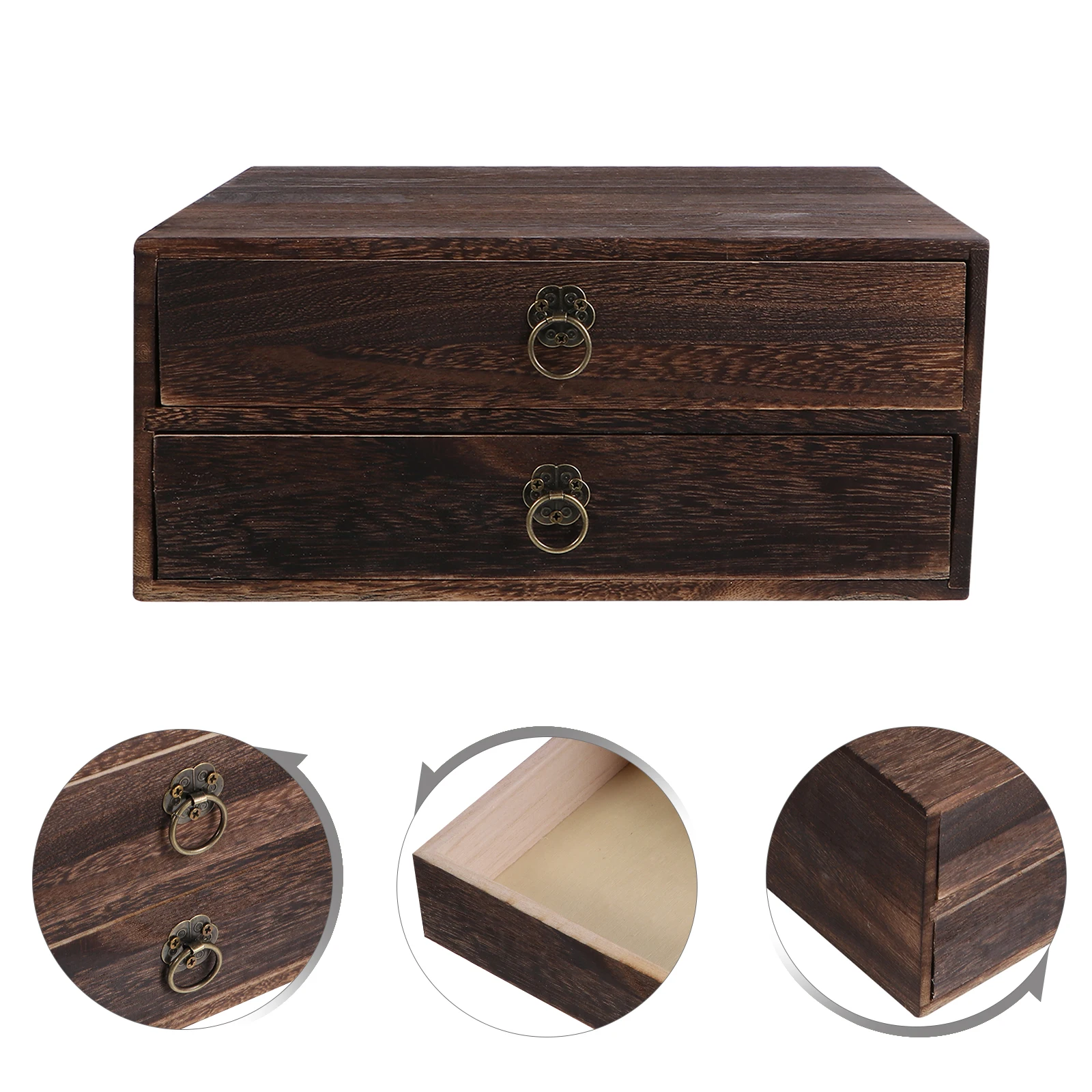 1pc Solid Wood Desk Drawer Retro Desktop Organizer 2 Layer Storage Box For Home Office Decoration Table Organization