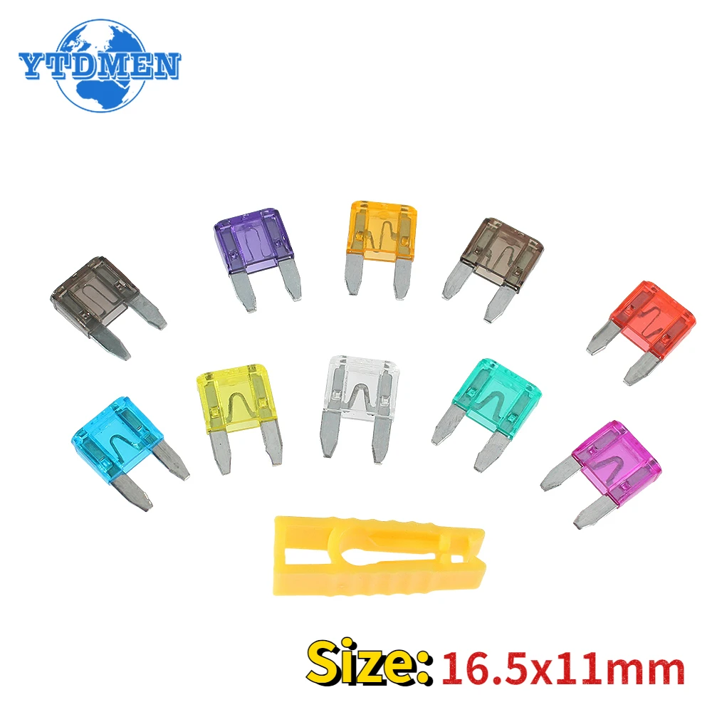 10PCS Car Fuse Assortment Set Small Size 16.5x11mm Blade Type Insert Fuses 5A 7.5A 10A 15A 20A 25A 30A 35A 40A with Clip