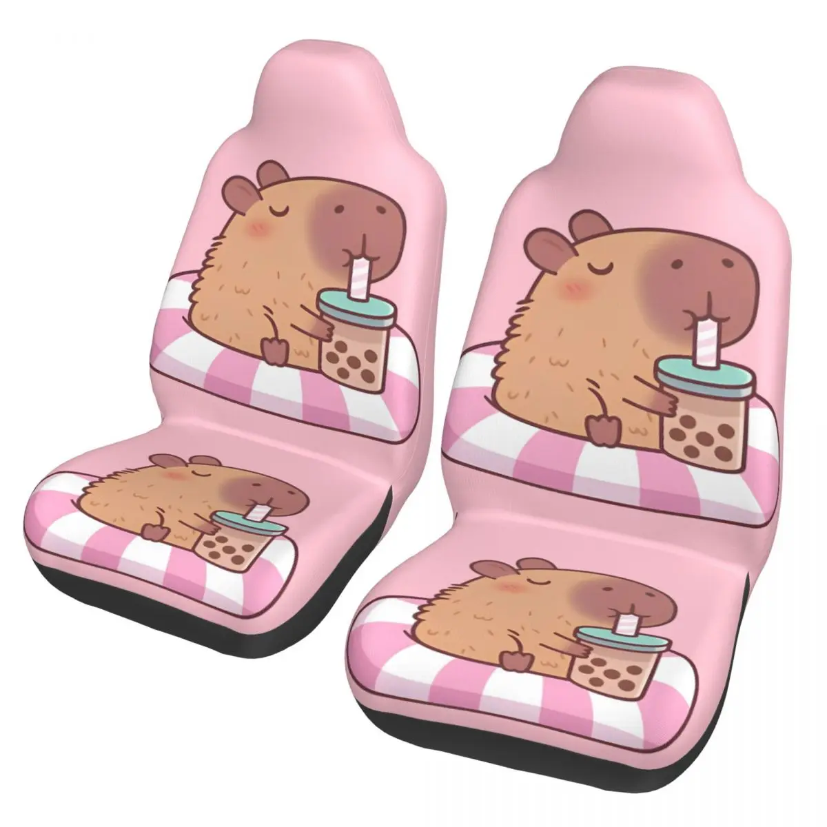 Cute Capybara On Pool Float Drinking Bubble Tea Car Seat Cover Protector Interior Accessories Car Seat Covers Fiber Hunting