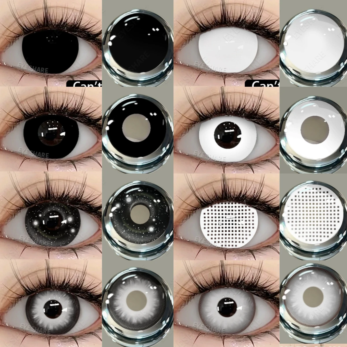 AMARA 2 Stück Cosplay farbige Kontaktlinsen Crazy White Kontaktlinsen Anime Black Eye Linsen Halloween Beauty Makeup Lens