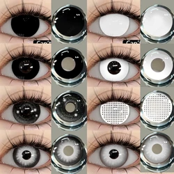 AMARA 2pcs Cosplay Colored Contact Lenses Crazy White Contact Lenses Anime Black Eye Lenses Halloween Beauty Makeup Lens