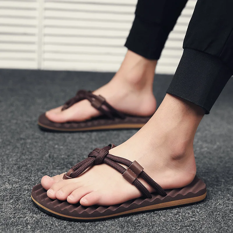 

Men's Woven Striped Flip-flops Summer Indoor Outdoor Lightweight Comfortable Non-slip Street Walking Beach Vacation Slides