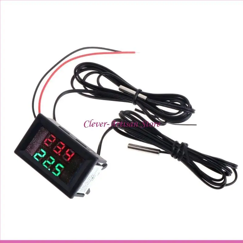 

E06B Digital Thermometer with Waterproof Metal Probe Dual Display Easy Wiring Plastic