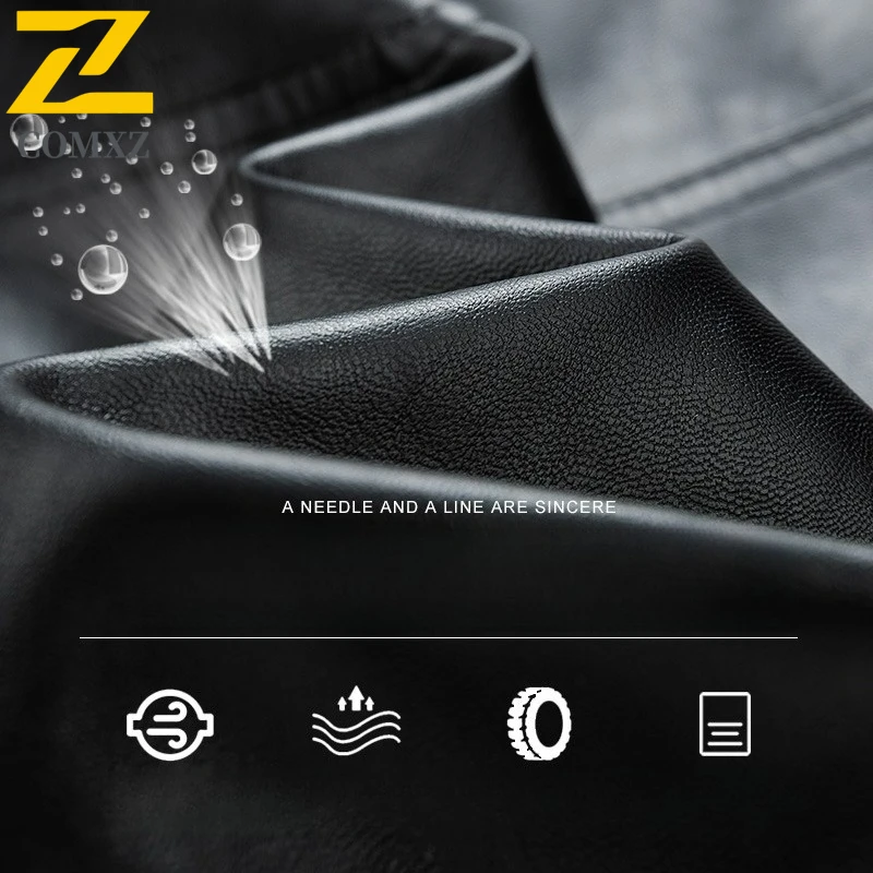 COMXZ New Male PU Leather Jacket Fashion Classic Stand Collar Racing Motorcycle Jackets Outdoor Camping Breathable Autumn Coat​