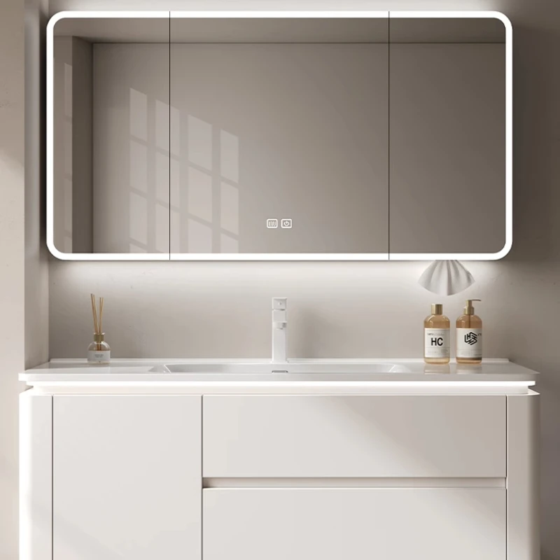 

Towel Shelf Cabinet Storage Organizer Mirror Washbasin Wooden Drawer Vanity Column Meuble Salle De Bain Bathroom Furniture