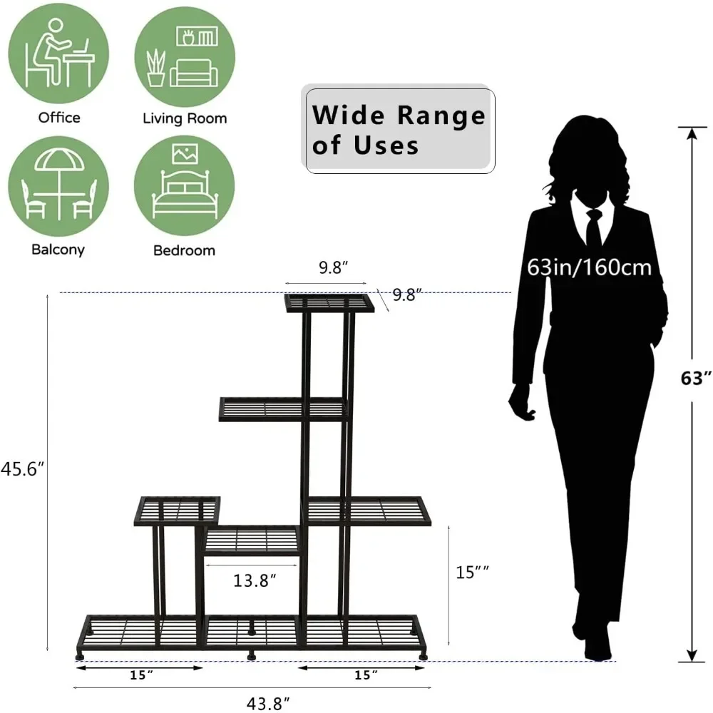 5-ярусная металлическая подставка для растений, декоративная черная стальная полка для растений, 5-ярусная многофункциональная подставка для комнатных растений