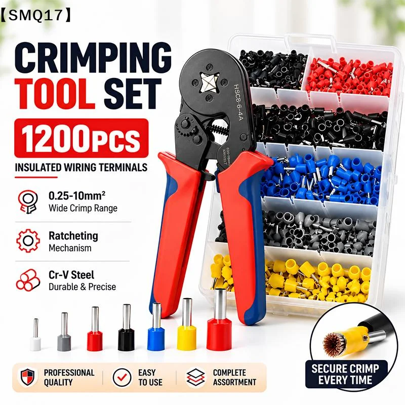 Crimping Tool HSC8 6-4A Wire Stripper Crimp Connector 0.25-10mm Ferrule Pliers 1200pcs Terminals Wire Stripper Professional
