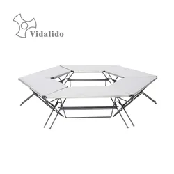 1 sztuka Vidalido Outdoor Camping odpinany stół sześciokątny okrągły metalowy ogień otaczający grill piknikowy ze stali nierdzewnej