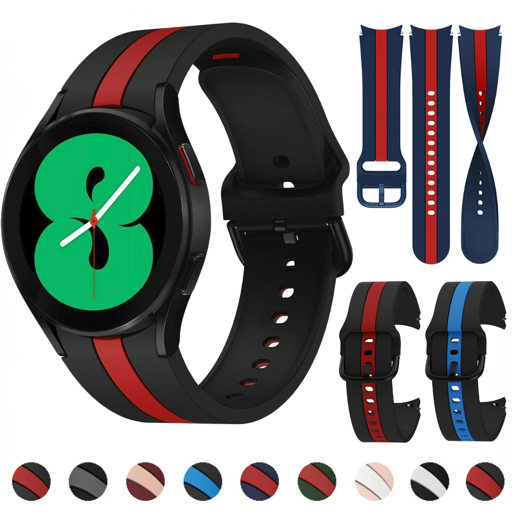 

Two-color Silicone Strap For Galaxy Watch 6/4 Classic 47mm 43mm 46mm 42mm/5Pro 45mm Wristband for Samsung Watch 6/5/4 40mm 44mm