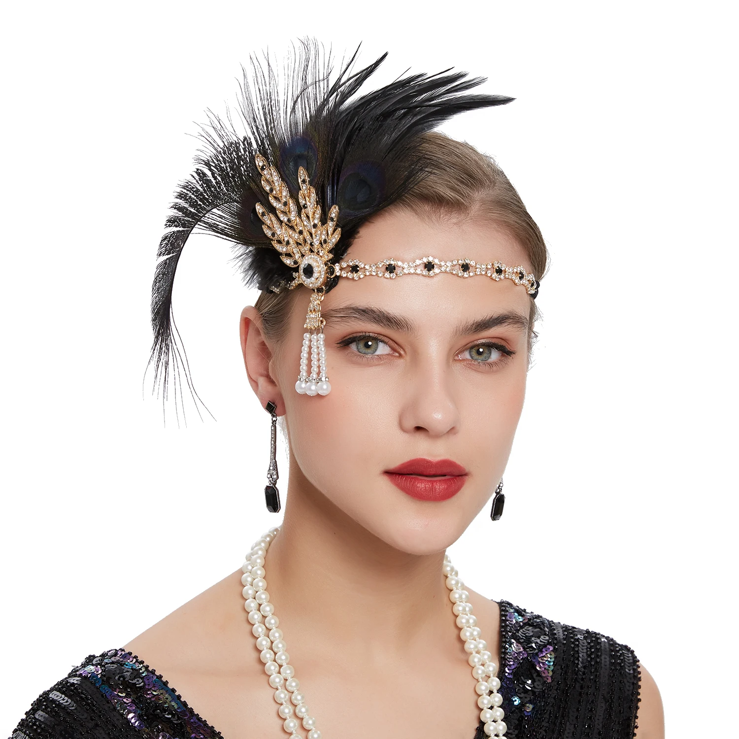 Tocado de plumas multicolor, diadema, accesorios para el cabello fiesta femenina, tocados elegantes, adornos para el cabello Premium