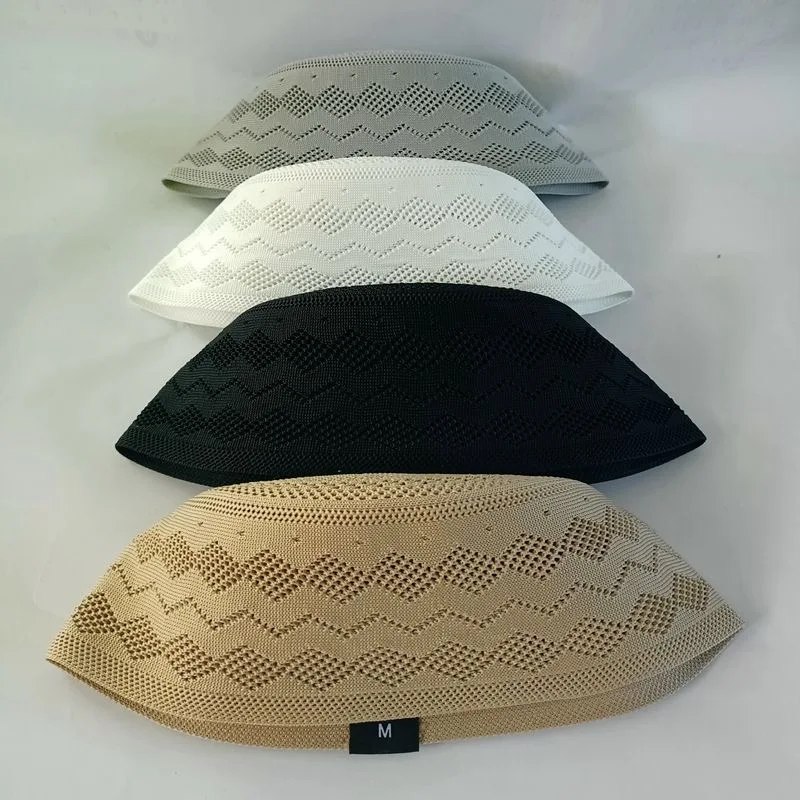 무료 배송 남성용 이슬람 모자 Colthing 크로 셰 뜨개질 니트 모자 터키 Kufi 이슬람 Kippah 유대인 터번 화이트 코튼 메쉬 0758