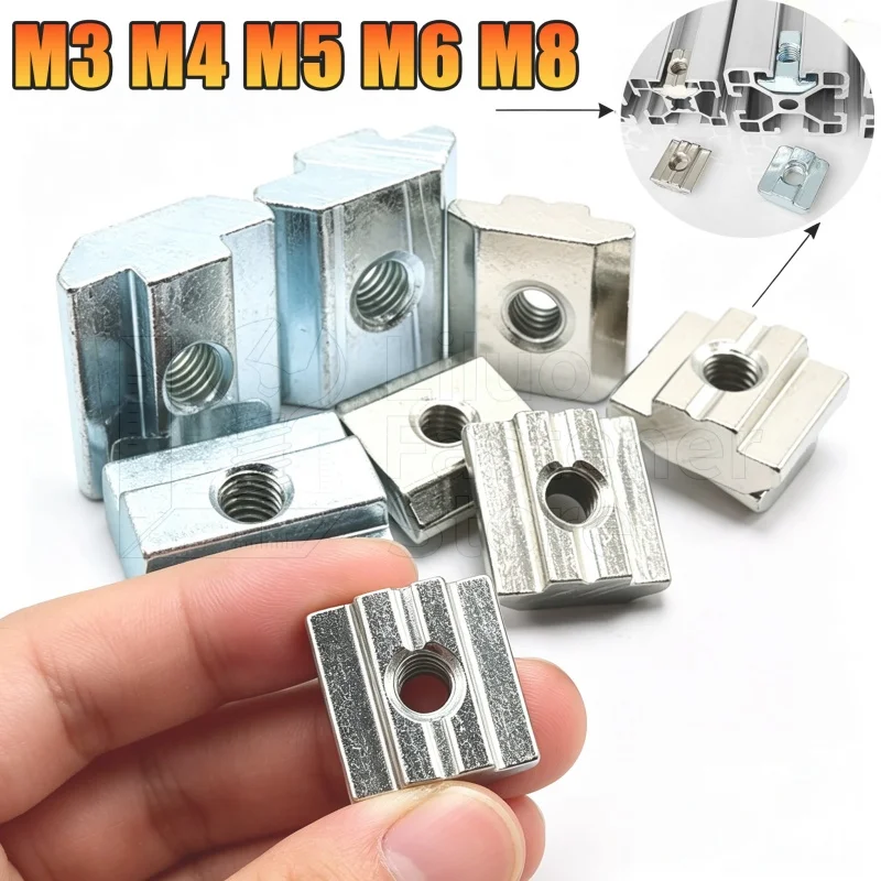 2/5/10pcs T Block Square Nut M3 M4 M5 M6 M8 T-Track Sliding Hammer Nuts for 20 30 40 45 Aluminum Profile Slot Connector Accessor