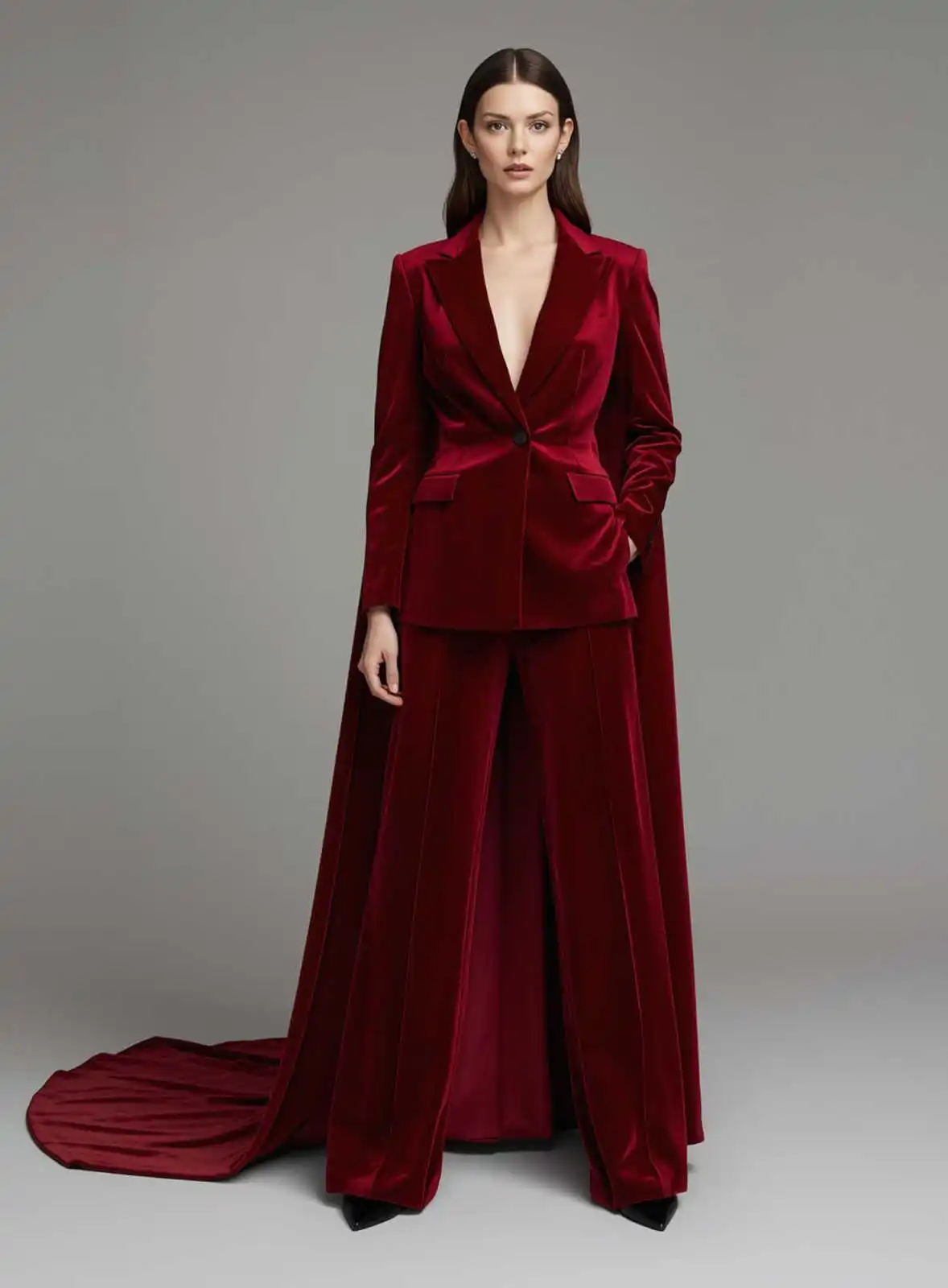 Velvet Women Pants Suits With Cape Unique Mother Of Bride Blazer Graduation Ceremony Attire Wear 2 Pieces Customized