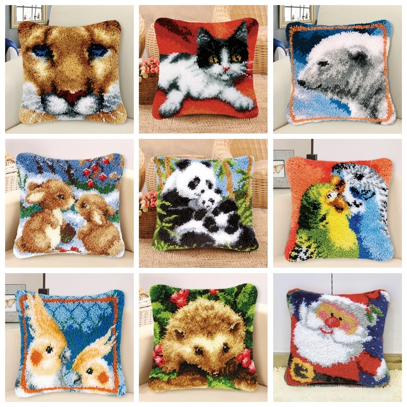 Cartoon Animal Pillow Coarse Wool Hand Knitted Cross Stitch Latch Hook Kit Carpet Embroidery Material kussen borduren kruissteek