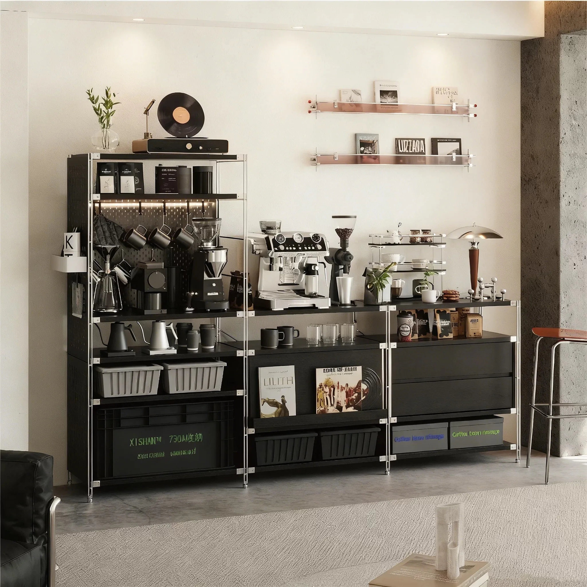 Luxury Living Room Sideboards Black Shelf Display Cabinet Multi-layer Storage Rack Home Wall Shelf Display Cabinet Organization