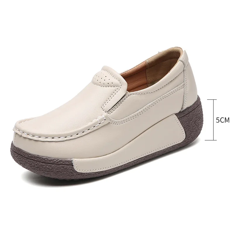Designer Women's Loafers Leather Ladies Platform Women Rocking Mother Shoes Zapatillas Mujer Moccasins Slip on Chunky Sneakers