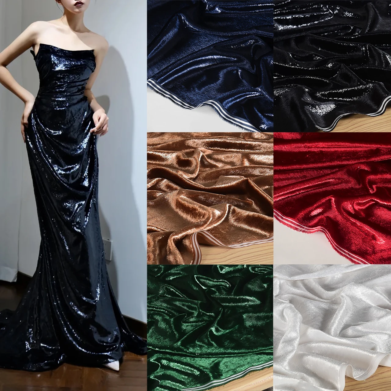

Черный, красный, зеленый, водный свет, бархат, великолепное роскошное блестящее велюровое вечернее платье, костюм для выступлений, дизайнерская ткань