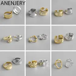 ANENJERY Minimalist Gold Silver Geometric Finger Rings for Women Men Silver Color French Female Rings Jewelry