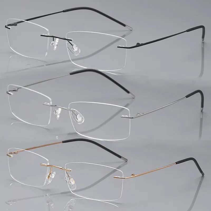 Anti-Blaulicht-Filter-Lesebrille mit Dioptrien, randloser Unisex-Rahmen, hochwertiges Brillengestell
